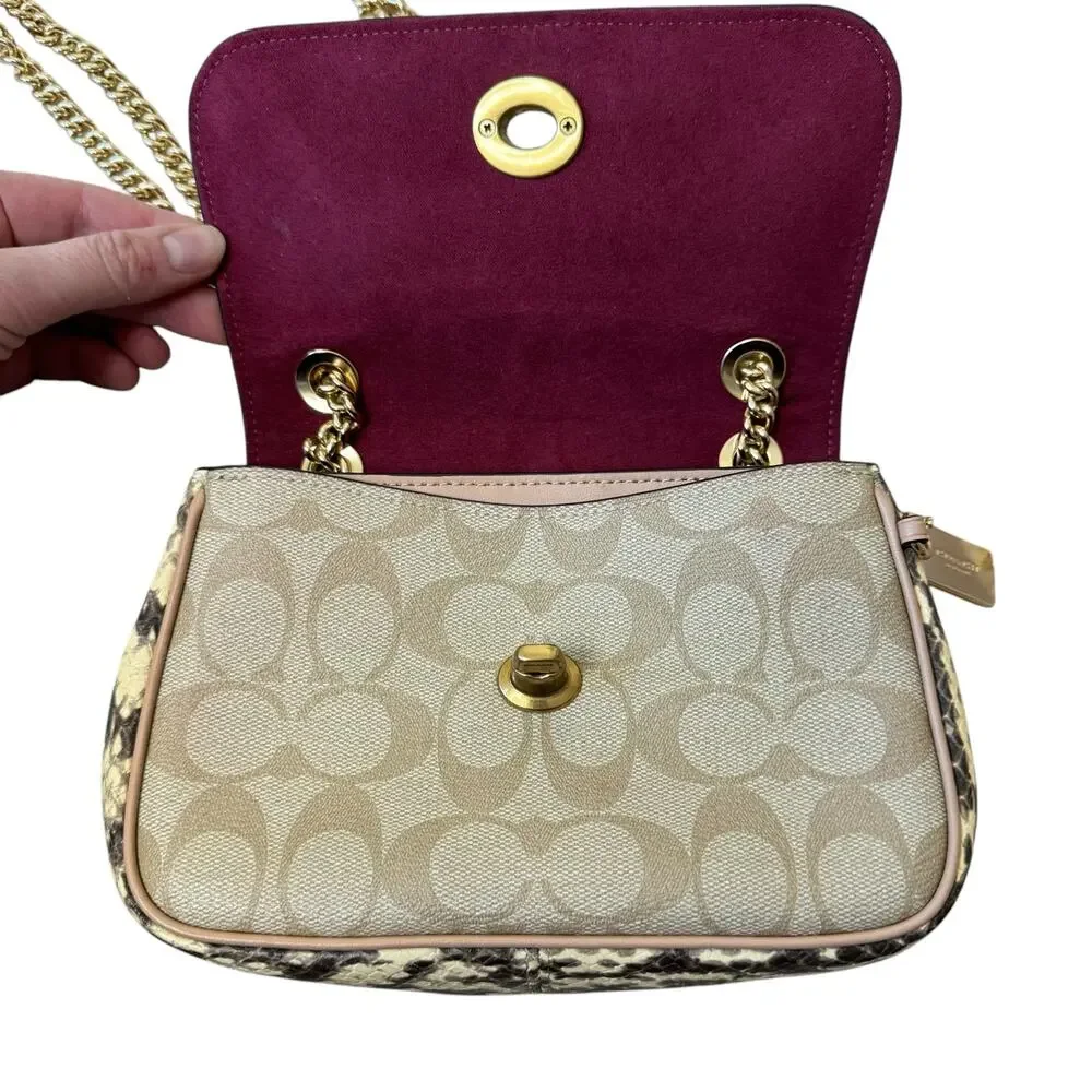 COACH Mini Cassidy Crossbody Shoulder Satchel Snake Embossed Leather Signature